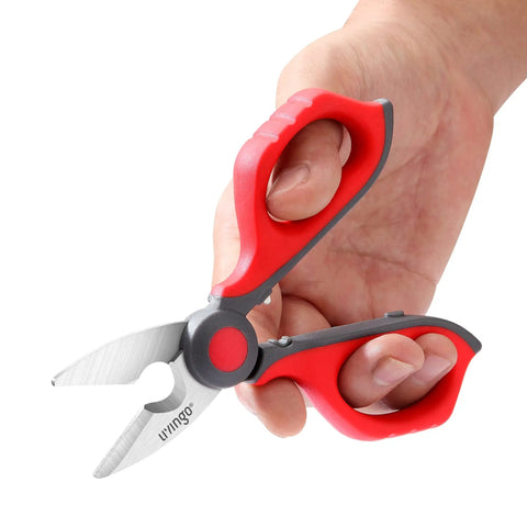 Heavy Duty 6 Inch Electrician Scissors With Micro Serrated Edge For Precise Stripping Network Cables Fiber Optics No Slip Wire Cutter Snips Pro Grade Tradesman Toolkit Essential held in a hand.