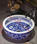 Top Shelf Vintage Round Ceramic Vessel Sink For Bathroom Vanity Above Counter Durable Porcelain Wash Basin With High Gloss Premium Glaze, 41cm diameter.