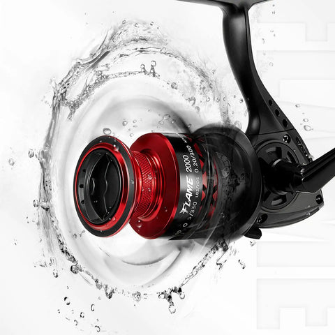 Lightweight Flame Spinning Reel With Ultra Smooth 9 Plus 1BB Technology Carbon Fiber Frame 19.8 Lb Max Drag 1000 Series