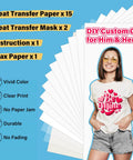 Printable Heat Transfer Paper Kit For Tees, 15 Sheets 8.3 By 11.7 Inches, Inkjet Friendly Iron On Transfer Paper For Light And Dark Fabrics