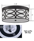 Drum Flush Mount LED Ceiling Light Dimmable Fixture With 3000 4000 5000K Adjustable Color Temperature Black Round Ceiling Lamp With Linen Shade featuring structure and LED chips