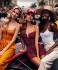 Hella Chic Women Checkerboard Earrings Soft Leather Dangle Teardrop Drops Black And White Checkered Pattern worn by three models.