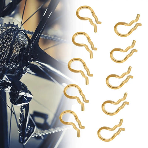 High-Octane 10 Pack Stainless Steel Bike Brake Caliper Repair Kit Featuring Premium Retaining Spring Clips And Cotter Pins For Rock Solid Durability And Smooth Ride Maintenance That Gets The Job Done Right. Gold brake spring clips for bike caliper repair, 10-pack