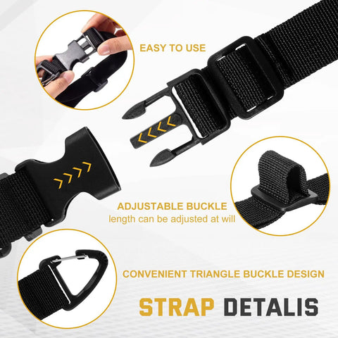 Close-up of Six Pack 17 Inch Adjustable Extension Cord Holder Organizer with triangle clips and adjustable buckle design.