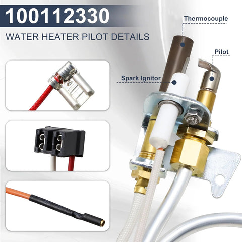 Cracubit water heater pilot assembly with thermocouple, spark ignitor and brass gas valve fittings.