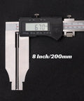 Built Tough Heavy Duty 40 Inch Digital Caliper With Extended Long Jaw For Deep Reach and Spot On Id Or Od Measurements In Metric And Imperial Units Featuring A Snappy Lcd Display with a measurement of 6.70mm shown.