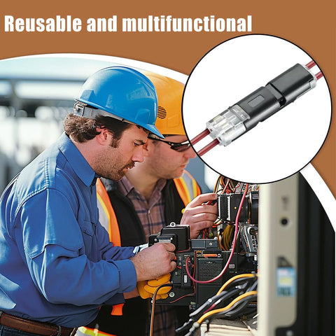 Workers using 50 Pieces Quick Clip Fasteners For 22 18 AWG Automotive LED Wire Connectors And LED Strip Splicing on-site.
