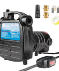 Cast Iron Portable Electric Water Transfer Pump 120 Volt Half HP Workhorse Delivers 1500 GPH High Pressure Utility Pump with accessories