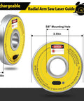 Front and side view of Amazon rechargeable radial arm saw laser guide, yellow round housing with 5/8-inch mounting hole.