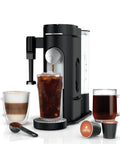 Single Serve Coffee Maker With Pods Or Grounds, 4 Brew Styles Classic Rich Over Ice Specialty, Up To 24 Oz Cup Sizes, 56 Oz Removable Reservoir, Black, Easy To Use And Compact For Quick Mornings K Cup Compatible displayed with coffee drinks