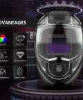 Large Viewing Auto Darkening Welding Helmet With True Color Clarity, Four Arc Sensors, Carbon Fiber Shell, displayed with advantages