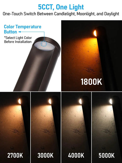 Low Voltage 5W Anti-Glare LED Path Lights With 5CCT Color Temperatures, Die Cast Aluminum IP65 Waterproof Lighting, color temperatures shown