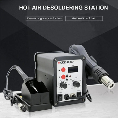 700W Soldering Station With Hot Air Rework, digital LED control, black body, hot air gun, electric soldering iron setup