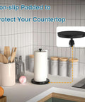 One Hand Tear Paper Towel Holder For Countertop Black Stainless Steel With Weighted Base displayed in kitchen setting