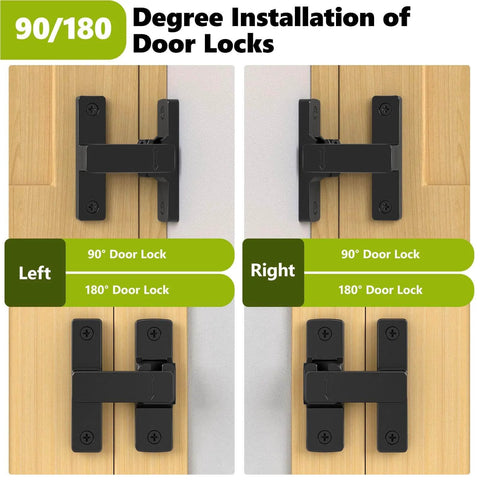 Built Tough Heavy Duty Zinc Barn Door Lock With 90 And 180 Degree Flip Safety Latch For Sliding Doors shown installed on wood