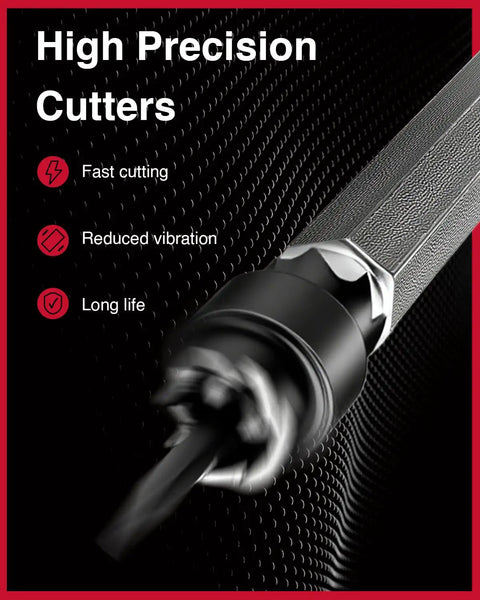 Close-up of a high precision cutter from the 18 Piece Spot Weld Cutter Kit With Double Sided Bits Three Eighths Inch And Five Sixteenths Inch