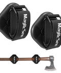 2 Pack Heavy Duty Magnetic Shovel And Tool Holder For Truck With Adjustable Strap No Drill Mount Rack, shown with axe
