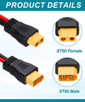 XT60 Extension Cable 12AWG 0.5 Foot Male To Female Connector for RC and solar with detail of XT60 ends