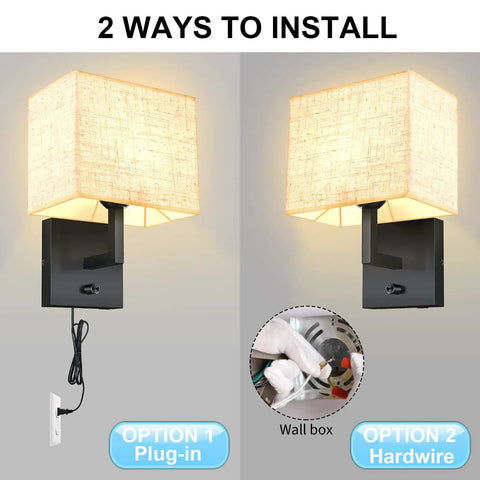 Cozy Plug In Wall Lamp With Dimmer And USB Port, Rustic Contemporary Wall Sconce next to hardwire installation option.