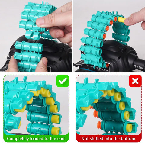 Loading foam darts into Nerf Compatible Gesture Sensing RC Tank That Shoots Soft Foam Darts, showing full and partial load