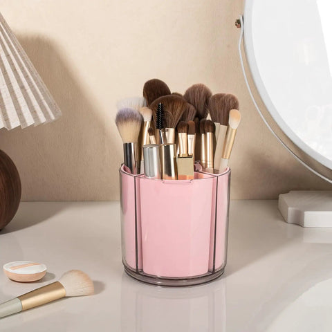 360 Degree Rotating Pen Holder Desk Organizer With Expandable Compartments From Five To Nine Slots Pink Pencil Cup on desk