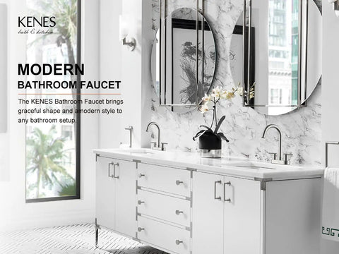 Luxury bathroom with 4 Inch 2 Handle Centerset Brushed Nickel Lead Free Bathroom Faucet With Pop Up Drain And Two Water Supply Lines