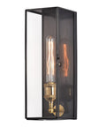 Dope Outdoor Wall Lanterns Set Of Two in Solid Brass with Clear Tempered Glass Panels, Front View, Bronze Finish