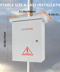Kickass Weatherproof Outdoor Electrical Box Heavy Duty Cold Rolled Steel Enclosure in white, dimensions 17.7x20.8x8.3 inches.