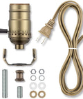 DIY Lamp Making Kit With 12 Foot Brown Cord And 3-Way Socket For Repair Or Rewire Of Table And Floor Lamps, Includes Harp Base
