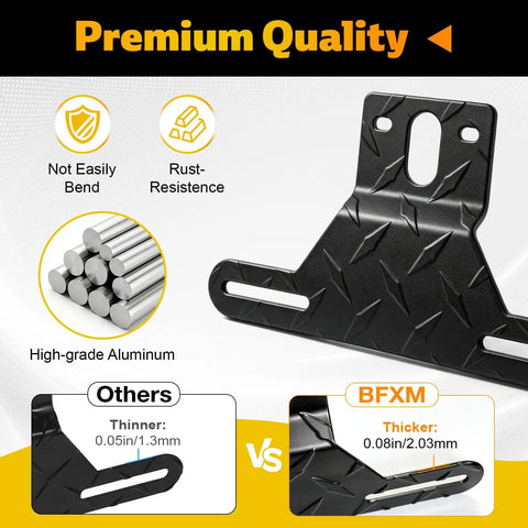 Heavy Duty Aluminum Trailer License Plate Bracket Frame With Universal Mounting Kit Rustproof Hardware For Trucks Trailers RVs And Boats, showing thick high-grade aluminum design.