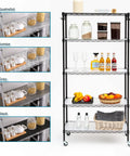 Pro Grade Wire Shelf Liner Mats 13.4 X 23.2 Inches used on a black wire shelf with jars, fruits, and bottles.