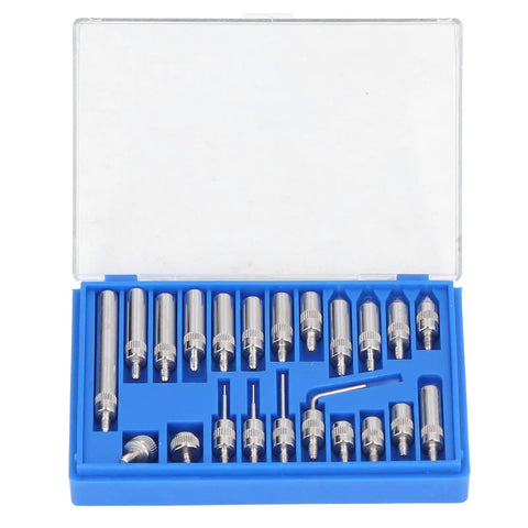 Threaded Point Tip Set For Dial Indicators, 22Pcs Carbide Probe End Tips With Storage Case, open view showing tips in blue box