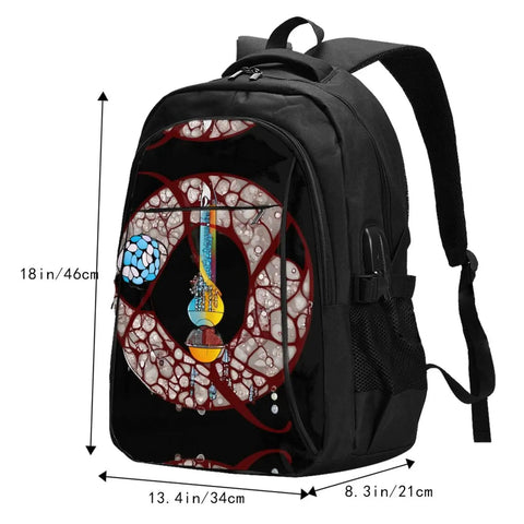 Conveyor Belt Inspired Travel Laptop Backpack With USB Port And Headphone Jack, 12 Pockets, Black, Fits 13 to 16 Inch Laptops