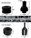 8-Piece Hydraulic Oval Hole Punch Die Set For CH-70 And CH-60 Punching Machines, featuring sizes for precise oval hole punching.