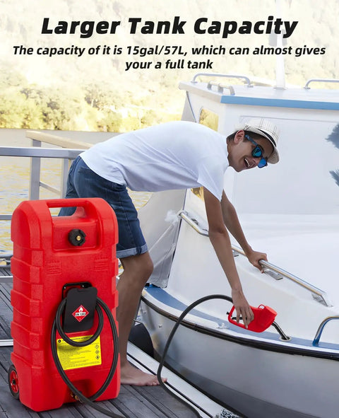 Rugged 15 Gallon Gas Caddy With Manual Fuel Transfer Pump And 10 Ft Hose. Industrial Grade Hpe Build For Leak Proof Heavy Duty Portable Gas Storage, Perfect For Trucks And Emergency Prep