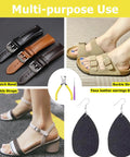 Various uses of 5 Inch Ergonomic Hole Punch Pliers 2Mm Round Hole Punch Tool for thin leather, including watch bands and faux leather crafts.