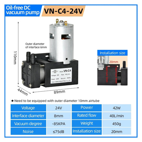 New High Performance Peristaltic Pump VN-C4 12V DC Automatic Control Negative Pressure Vacuum System For Lab And Industrial Applications With Powerful 40L Min Flow Rate And Energy Efficient Design