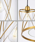 Close-up of Modern Brushed Brass Mini Pendant Light With Clear Glass Shade, showcasing brushed brass frame and glass cylinder.