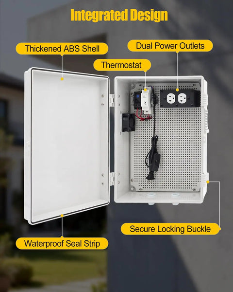 Tough As Nails Abs Weatherproof Electrical Enclosure Box With Built In Socket And Reliable Thermostat heavy duty open design with thermostat and outlets