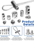 Beefy Heavy Duty Stainless Steel Wire Rope Clip Clamp Kit With Aluminum Crimping Loop Sleeves 121 Pieces product details