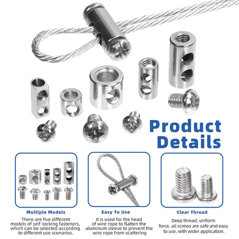 Beefy Heavy Duty Stainless Steel Wire Rope Clip Clamp Kit With Aluminum Crimping Loop Sleeves 121 Pieces product details