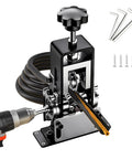 Portable Electric Wire Stripping Tool With Dual Manual And Drill Powered Modes, black aluminum body with drill and hex keys included.