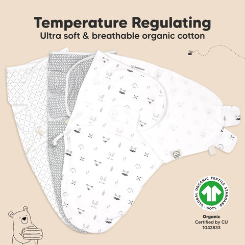 Organic Baby Swaddles 3 Pack for Newborns and Infants 3 to 6 Months Nordic Style Cozy Ergonomic Hip Support IHDI Certified