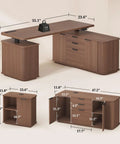 Hustle Ready L Shaped Electric Standing Desk Height Adjustable Executive Table With Walnut Finish showing dimensions and features.