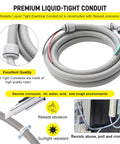 Straight Up Built Half Inch By 4 Feet Non Metallic Liquid Tight AC Whip Kit With Top Shelf 10 Gauge Copper Wire and Brass Fittings Ready To Roll For HVAC Setup, showing liquid-tight conduit.