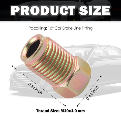 Three Sixteenth Inch Brake Line Fittings Kit With Invert Flare M10 By 1.0 Metric Threads Direct Replacement For Old Car Parts Brake Lines Union Space Saving And Easy To Install For Brake System Repair, 0.68 inch