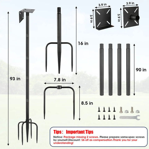 Illustration of Beefy 79 Inch Bird Feeder Pole Stand For Outdoors Adjustable Steel Mounting Pole With 1 Inch Diameter Post