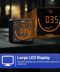 Built Tough Digital Angle Gauge And Bevel Finder With Rock Solid Magnetic Base And Bright Backlit Screen showing 0.35 degrees on LED display.