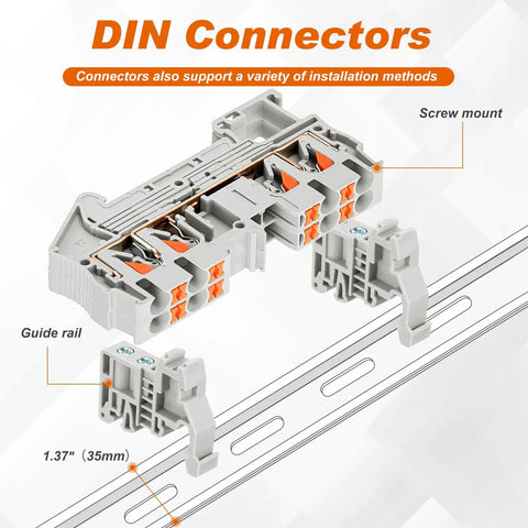 Diagram of DIN Rail Terminal Block Kit For Quick No-Fuss Wiring With Twin Spring Push-In Connectors And Screwless PT Setup