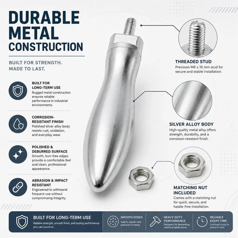 M6 Steel Threaded Revolving Handle Crank Grip With Nut Heavy Duty Trailer Jack Accessory Chrome Plated Carbon Steel Construction For Long Lasting Durability And Smooth Operation, M6 x 16 mm stud